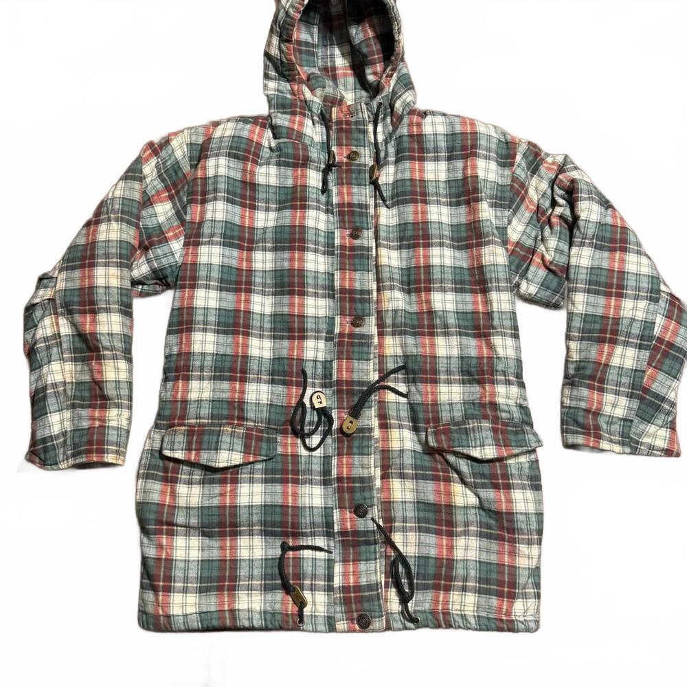 Vintage Out Brook Women's S Button Up Flannel Multicolor Hooded Lined Coat